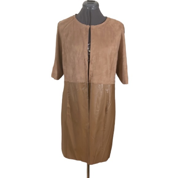 Tuzzi Brown Faux Leather and Suede Long Top Size 8 - Picture 2 of 16